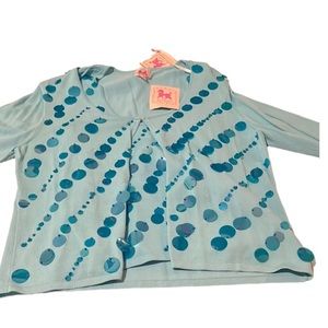 Pink Poodle size  X-Large 2 piece aqua blue Paillet embellished twin set NWT